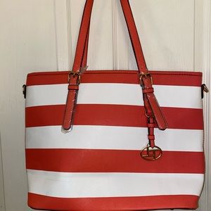 Large white and coral tote